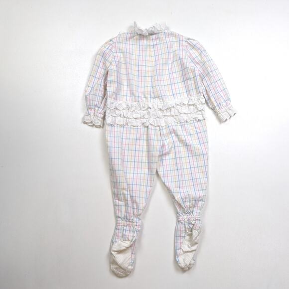 Vintage Homemade Pajamas Footies One Piece Girls Sz 12-18m Pastel Plaid - Picture 3 of 5